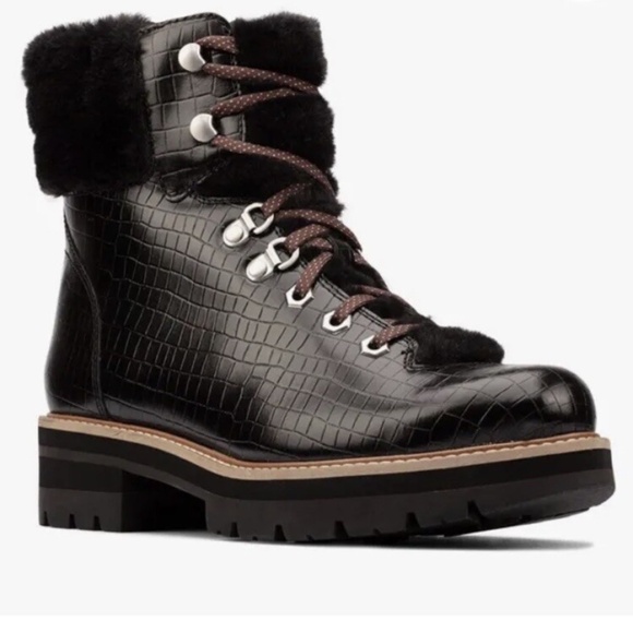 Clarks ORIANNA HIKER Black Leather Lace Up Hiking Winter Boots Ankle Booties 7.5 - Picture 5 of 16